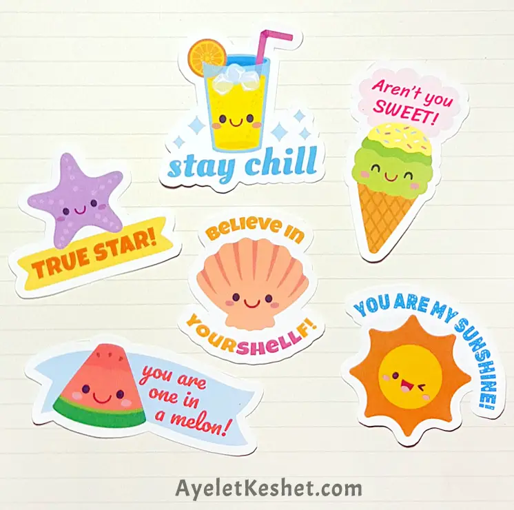 Printable summer stickers with friendly messages - Ayelet Keshet