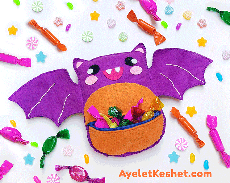 Halloween craft Make kawaii DIY plush bat pouch Ayelet Keshet