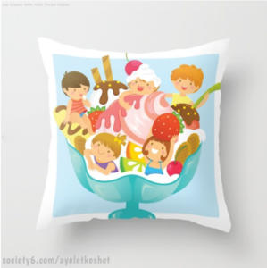 Pillow design - cute kids in a sundae ice cream | society6.com/ayeletkeshet