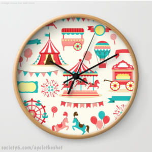 Clock - vintage fair retro style illustrations - pillow design | society6.com/ayeletkeshet